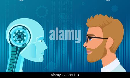 L'opposition entre les vecteurs humains et les robots. Illustration de l'activité conceptuelle et du futur emploi Illustration de Vecteur