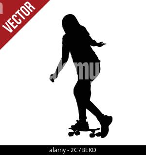 Silhouette de fille sur fond blanc, illustration vectorielle, skate sur un skate Illustration de Vecteur