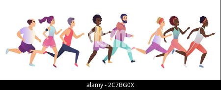 Jogging des personnes. Concept de groupe de course à pied sport. Plusieurs coureurs se regroupent en vitesse de mouvement Illustration de Vecteur