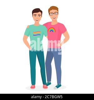 Couple gay Vector se posant et s'embrassant ensemble. Deux hommes se marient Illustration de Vecteur