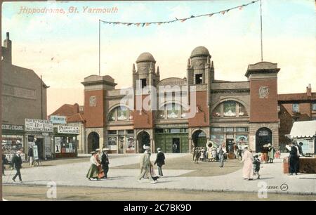 Carte postale de l'hippodrome Art Nouveau, Great Yarmouth, Norfolk vers 1908 Banque D'Images