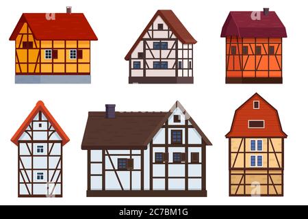 Ensemble de maisons à colombages sur blanc Illustration de Vecteur