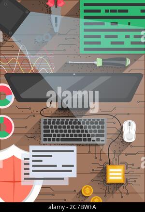Modèle de conception d'affiche vectorielle pour la technologie d'informatique quantique Illustration de Vecteur