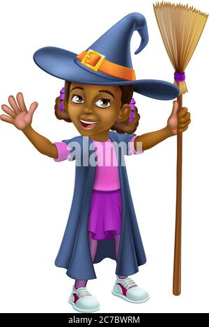 Black Girl Cartoon enfant Halloween Witch Costume Illustration de Vecteur