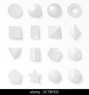 jeu de figures 3d de formes blanches douces. Primitives vectorielles réalistes avec ombres Illustration de Vecteur