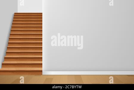 escalier en bois dans la salle blanche Illustration de Vecteur