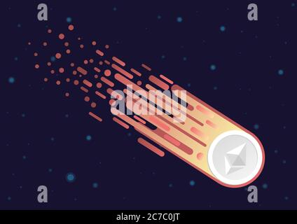 Comète avec symbole éthéré volant dans l'espace ouvert. Illustration vectorielle de la chute du marché des crypto-monnaies Illustration de Vecteur