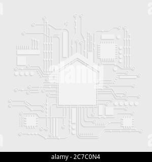 Icône de maison blanche Microchip. Concept d'illustration vectorielle pour la domotique Illustration de Vecteur
