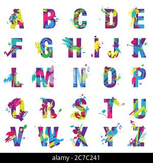 Lettres vectorielles tendance alphabet peint par couleur touches de peinture police Illustration de Vecteur