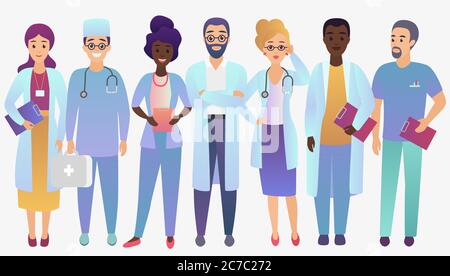 Médecins de l'équipe médicale dans le style de couleur tendance et isolé Illustration de Vecteur