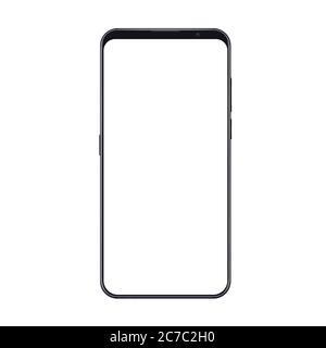 Maquette de smartphone réaliste et tendance avec cadres fins et écran blanc vierge isolé. Peut être utilisé pour tout test ou présentation d'interface utilisateur Illustration de Vecteur