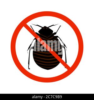 Panneau de puces isolé sur fond blanc. Silhouette de fourmis noire croisée dans un cercle rouge. Panneau de lutte antiparasitaire pour insecticide. Illustration vectorielle de stock Illustration de Vecteur