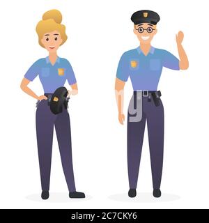 Deux mignons policiers souriants, homme et femme ont isolé l'illustration vectorielle Illustration de Vecteur