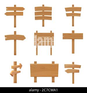 Des panneaux de signalisation en bois à pointeurs sont illustrés par un vecteur de dessin animé Illustration de Vecteur