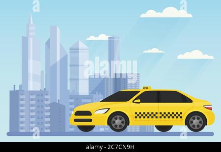 Voiture de taxi moderne jaune sur l'arrière-plan de la ville urbaine paysage illustration vectorielle Illustration de Vecteur