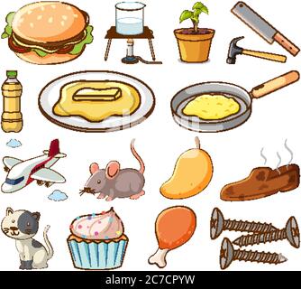 Grand ensemble d'animaux et d'autres objets sur fond blanc illustration Illustration de Vecteur