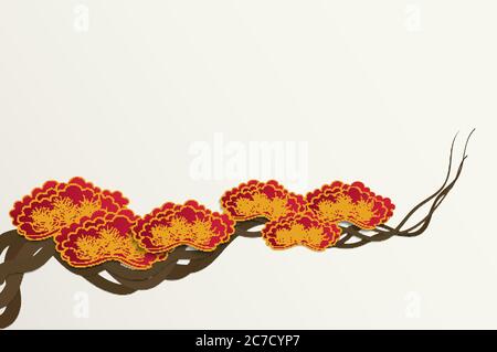 Style de coupe de papier de l'arrière-plan de branche de l'arbre de fleur de prune pour l'illustration de vecteur de conception chinoise ou japonaise Illustration de Vecteur