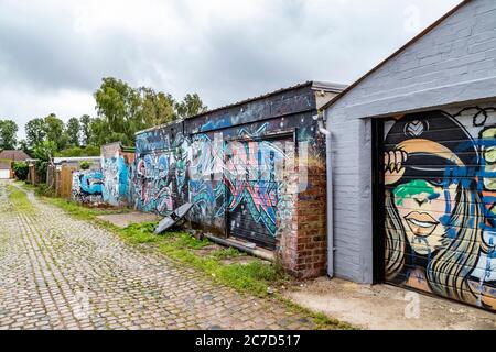 Ruelles arrière non entretenues et sales entre les propriétés résidentielles l'arrière de la route Ardington et Loyd, région d'Abington de Northampton, Angleterre, Royaume-Uni. Banque D'Images