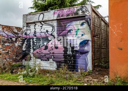 Ruelles arrière non entretenues et sales entre les propriétés résidentielles l'arrière de la route Ardington et Loyd, région d'Abington de Northampton, Angleterre, Royaume-Uni. Banque D'Images