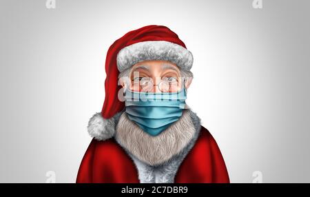 Le Père Noël porte un concept de masque facial comme symbole de la saison des fêtes de Noël pour la santé et la prévention des maladies de santé comme équipement médical. Banque D'Images