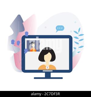 La visioconférence fonctionne à domicile. Illustration vectorielle isolée de l'enseignement en ligne Illustration de Vecteur