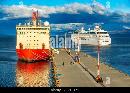 Port de croisière d'Ushuaia, Tierra del Fuego, Argentine. Banque D'Images