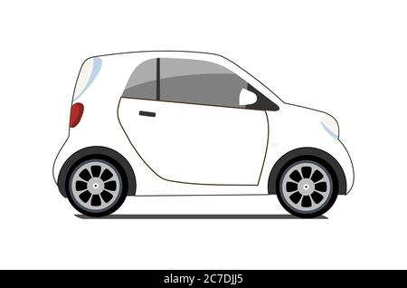 Logo de partage de voiture, vecteur ville micro voiture blanche. Icône de véhicule ECO sur fond blanc isolé. Illustration vectorielle de dessin animé. Illustration de Vecteur
