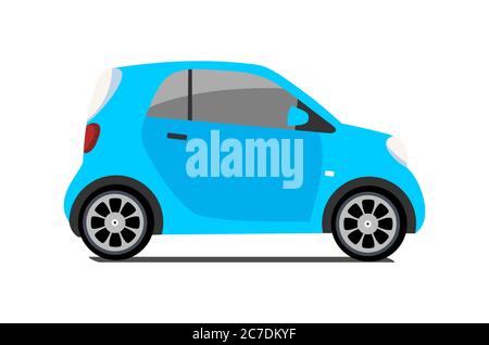 Logo de partage de voiture, voiture Vector City micro bleue. Icône de véhicule ECO isolée sur fond blanc. Illustration vectorielle de dessin animé Illustration de Vecteur