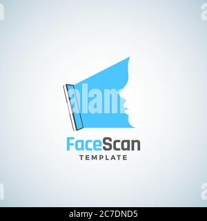 Modèle de symbole, d'emblème, d'icône ou de logo abstrait pour le balayage des visages. Écran du smartphone identification de sécurité par reconnaissance faciale. Espace négatif Illustration de Vecteur