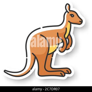 Patch kangourou. Wallaby exotique, wallaroo sauvage. Zoo tropical habitant. Faune australienne, zoologie RGB couleur autocollant imprimable. Animation marsupiale Illustration de Vecteur