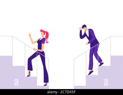 Illustration de l'échelle de carrière de bureau. Une femme joyeuse monte dans les escaliers. Illustration de Vecteur