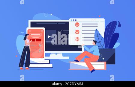 Tester le concept en ligne. Vérification des applications connaissances sujets contrôle des examens site distant passant des notes de session via le site Web. Illustration de Vecteur