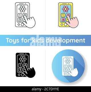 Icône Playphone. Faites semblant de téléphoner pour les tout-petits. Téléphone interactif à jouets pour enfants. Jouets de développement de compétences linguistiques et sensorielles. Noir linéaire et RVB Illustration de Vecteur