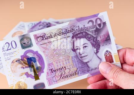 Nouveau polymère plastique britannique, anglais £20 livres notes Banque D'Images