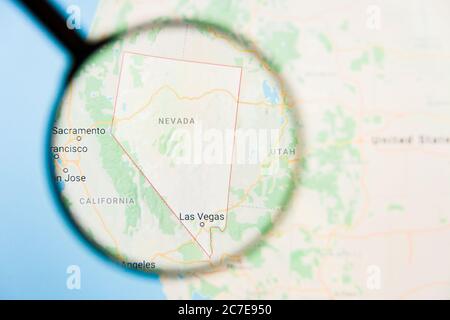 Los Angeles, Californie, Etats-Unis - 15 mars 2019: Nevada, NV État de l'Amérique visualisation concept illustratif sur écran par grossissement Banque D'Images