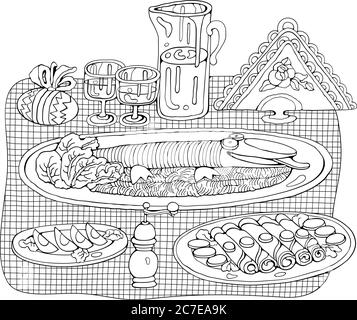 Illustration vectorielle à dessin Home Cooking. Illustration de Vecteur