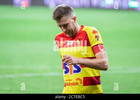 Taras Romanczuk de Jagiellonia Bialystok vu en action pendant le match PKO polonais Ekstraklasa entre Jagiellonia Bialystok et Slask Wroclaw au stade de Bialystok City.(score final; Jagiellonia Bialystok 2:1 Slask Wroclaw) Banque D'Images