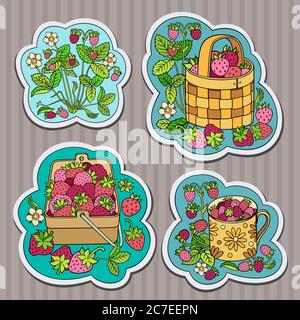 Ensemble d'autocollants vectoriels de baies dessinées à la main Illustration de Vecteur