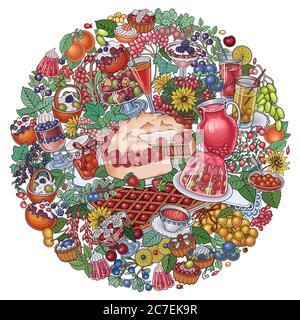 Illustrations de bonbons, baies, fruits, boissons Illustration de Vecteur