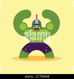 Super guerrier héros de hulking avec gros muscles dessin animé vecteur d'illustration, vert superhéros résumé arrière-plan Illustration de Vecteur