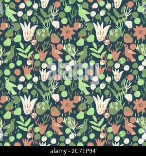 Motif vectoriel décoratif sans couture avec oiseaux et fleurs Illustration de Vecteur