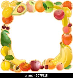 Fruits. Vecteur. Beaucoup de fruits différents, une grande récolte. Image pour le cadrage de l'arrière-plan et de la bannière. Pour les magasins, les agriculteurs, les fournisseurs de fruits Illustration de Vecteur