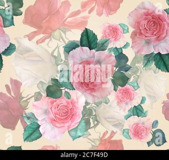 Motif fleuri vintage sans coutures. Roses aquarelles. Illustration botanique Banque D'Images