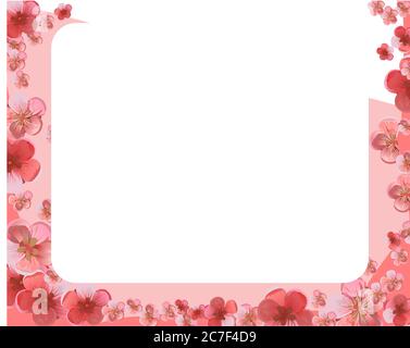 Cadre de fleurs de cerisier. Arbres fruitiers : pomme, poire, abricot, pêche, prune. Cadre rose d'arrière-plan pour cartes postales et photos. Vecteur. Illustration de Vecteur