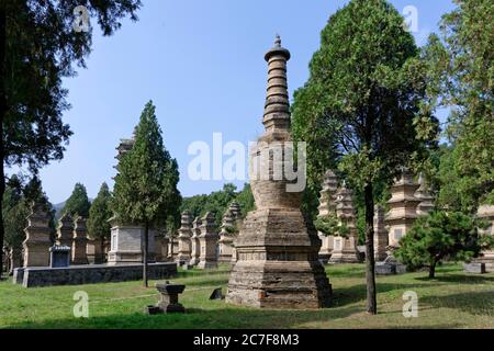 Monastère de Shaolin, site d'inhumation, forêt de pagodes, Shaolinsi, Zhengzhou, Henan Sheng, Chine Banque D'Images