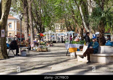 Vue panoramique sur le marché vert de Trebinje, Bosnie-Herzégovine Banque D'Images