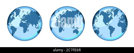 Planète Terre. Le monde. Trois options pour tourner la carte: Une carte avec l'Europe et l'Afrique au centre, une carte de l'hémisphère oriental, une carte Illustration de Vecteur