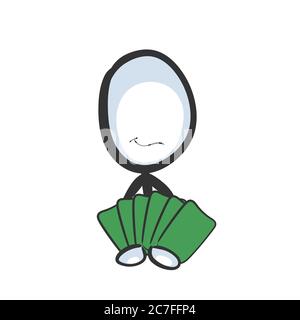 Cartes à jouer. Joueur de poker simple vectoriel. Jeu de cartes pari. Stickman pas de visage clipart dessin animé. Dessiné à la main. Dessin Doodle, illustration graphique Illustration de Vecteur