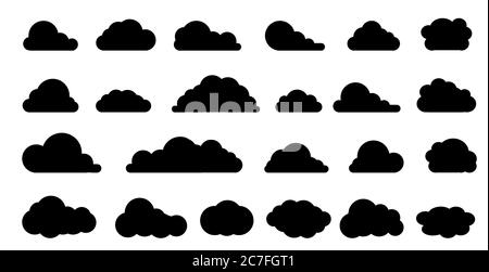 Silhouettes noires d'icône de nuages. Ensemble de vecteurs nuages formes. Collection de différentes formes de nuages. Éléments de conception pour les applications météorologiques ou de stockage dans le cloud. Illustration de Vecteur