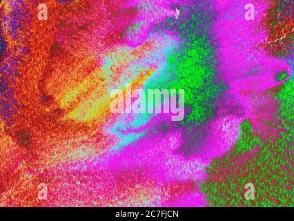 Rouge violet vert bleu fluorescent sur fond papier texturé. Motif effet de peinture éclatant grunge. Illustration raster avec espace pour le texte, pour la publicité de médias site web mode conception Banque D'Images